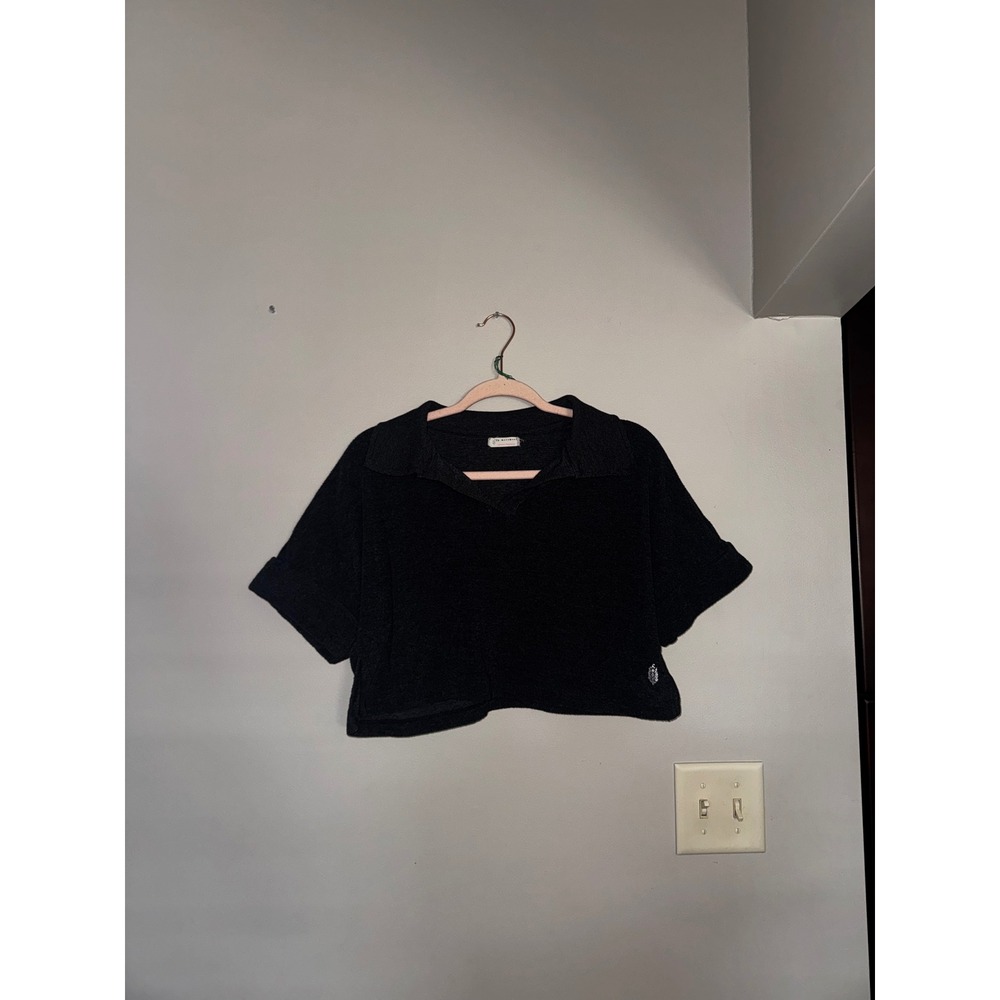 FP Movement Free People Grey Knit Crop Polo Top Short Sleeve XS